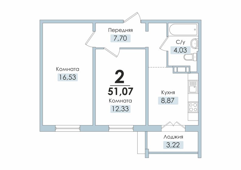 51 м², 2-комнатная квартира 4 325 629 ₽ - изображение 1