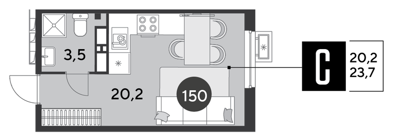 23,5 м², квартира-студия 4 768 150 ₽ - изображение 27
