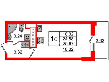 Квартира 25,7 м², студия - изображение 1