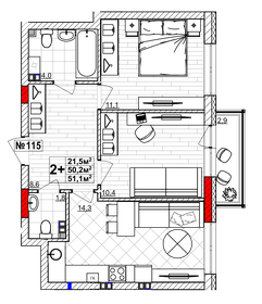 Квартира 51,1 м², 2-комнатная - изображение 1