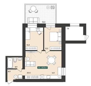 63,3 м², 3-комнатная квартира 5 490 000 ₽ - изображение 13