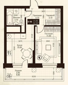 Квартира 34,5 м², 1-комнатная - изображение 1