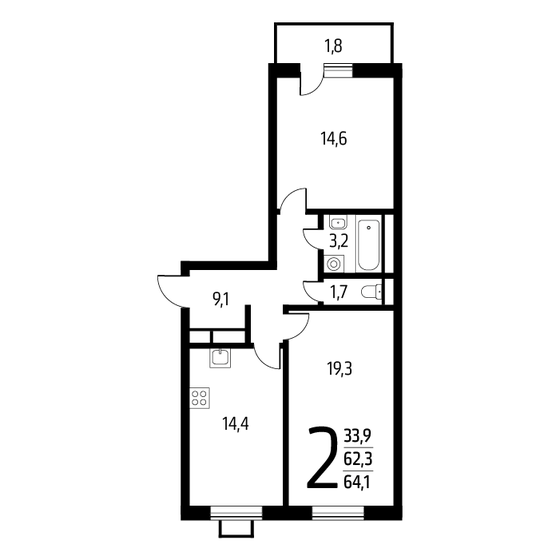 64,1 м², 2-комнатная квартира 14 351 990 ₽ - изображение 1