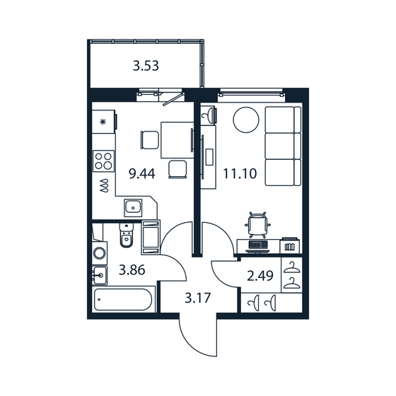 31,1 м², 1-комнатная квартира 5 542 888 ₽ - изображение 34