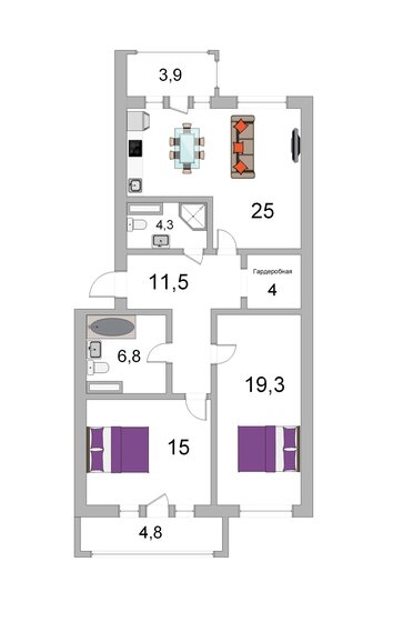 89,9 м², 2-комнатная квартира 25 600 000 ₽ - изображение 15