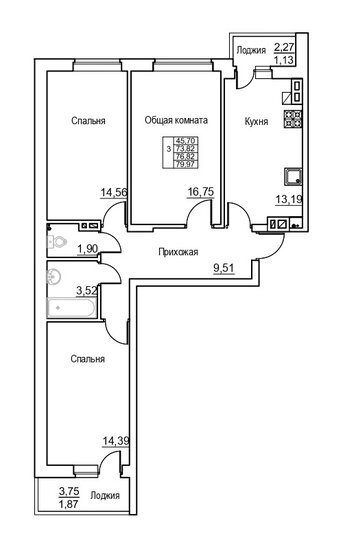 78 м², 3-комнатная квартира 5 910 000 ₽ - изображение 1