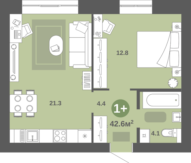 42,6 м², 1-комнатная квартира 3 790 000 ₽ - изображение 1