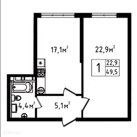 Квартира 49,5 м², 1-комнатная - изображение 1