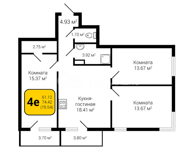 78,5 м², 4-комнатная квартира 9 032 100 ₽ - изображение 15