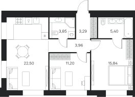 Квартира 66 м², 2-комнатная - изображение 1