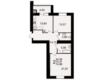 74,5 м², 2-комнатная квартира 6 887 500 ₽ - изображение 1