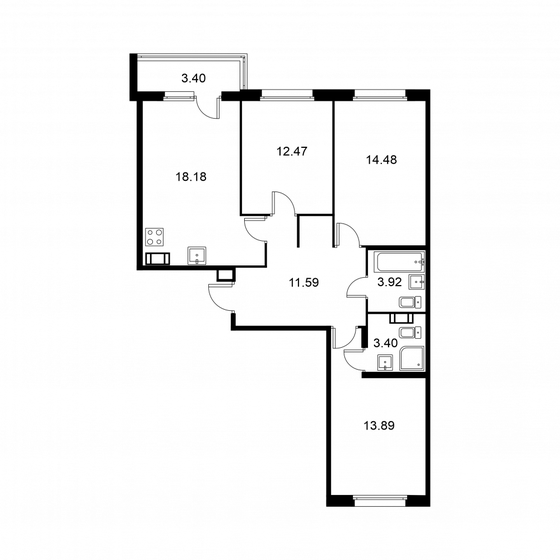 79,6 м², 3-комнатная квартира 12 103 760 ₽ - изображение 1