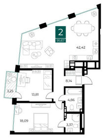 Квартира 91,7 м², 2-комнатная - изображение 1