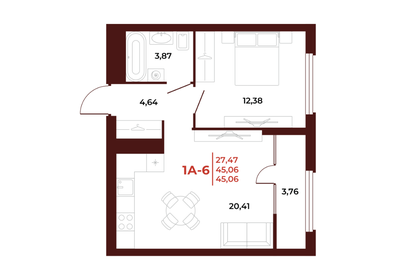 45,7 м², 1-комнатная квартира 4 798 500 ₽ - изображение 17