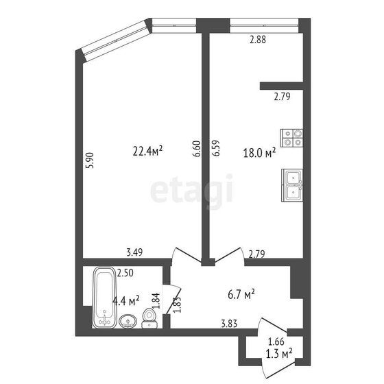 42 м², 1-комнатная квартира 4 550 000 ₽ - изображение 1