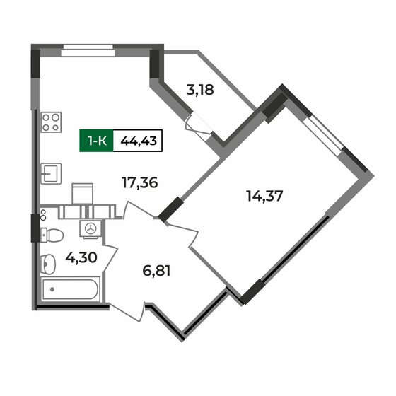 44,4 м², 1-комнатная квартира 4 115 328 ₽ - изображение 1