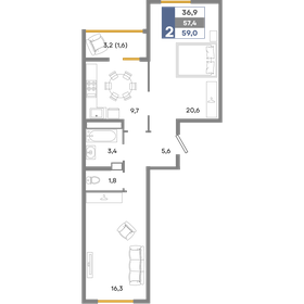 62,6 м², 2-комнатная квартира 7 386 800 ₽ - изображение 13
