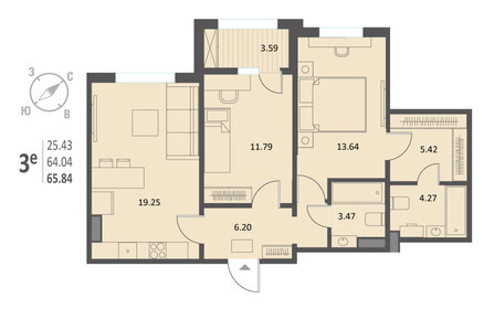 Квартира 65,8 м², 2-комнатная - изображение 1