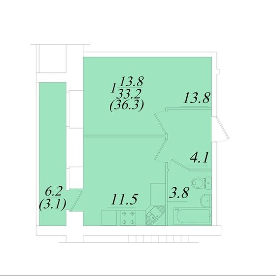 36,3 м², 1-комнатная квартира 3 125 000 ₽ - изображение 1