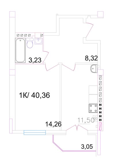 40,4 м², 1-комнатная квартира 3 018 928 ₽ - изображение 1