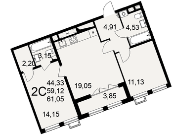 61,9 м², 2-комнатная квартира 9 896 000 ₽ - изображение 14