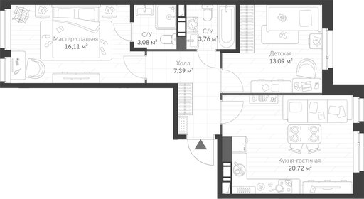 Квартира 64,2 м², 2-комнатная - изображение 1