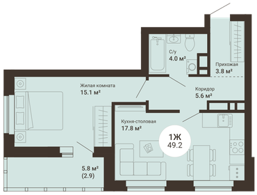 46,9 м², 1-комнатная квартира 6 706 700 ₽ - изображение 8