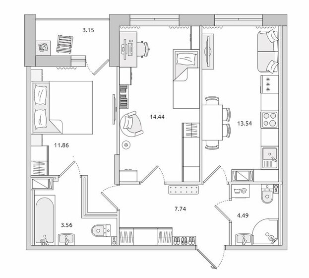 58,8 м², 2-комнатная квартира 17 820 000 ₽ - изображение 1