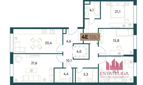 Квартира 126,4 м², 4-комнатная - изображение 1