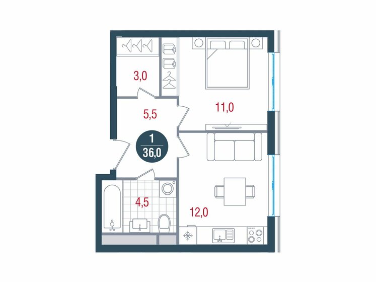 36 м², 1-комнатная квартира 12 062 520 ₽ - изображение 6