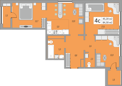 Квартира 84,3 м², 4-комнатная - изображение 1