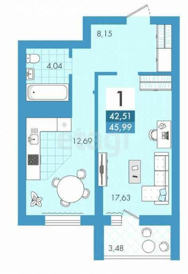 46 м², 1-комнатная квартира 4 000 000 ₽ - изображение 1