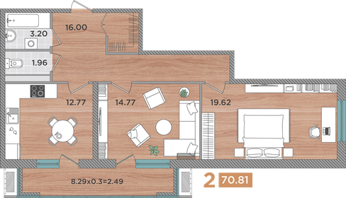 71,4 м², 2-комнатная квартира 7 142 000 ₽ - изображение 4
