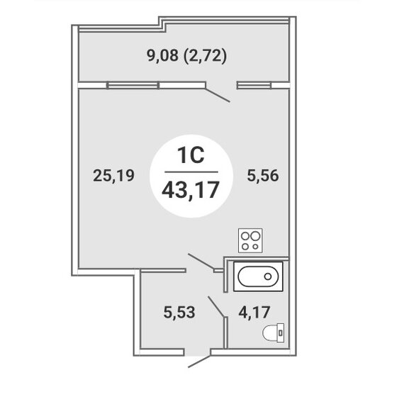 43,2 м², квартира-студия 4 532 850 ₽ - изображение 1