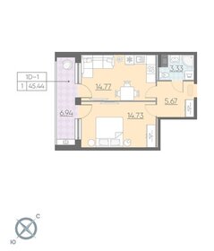 Квартира 44,9 м², 1-комнатные - изображение 1