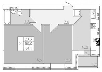 Квартира 51,2 м², 2-комнатная - изображение 1