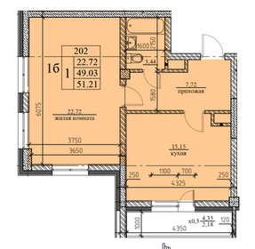 Квартира 51,2 м², 1-комнатная - изображение 1