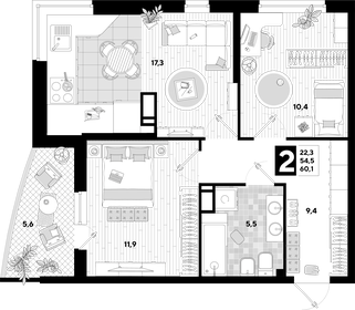 Квартира 60,1 м², 2-комнатная - изображение 2