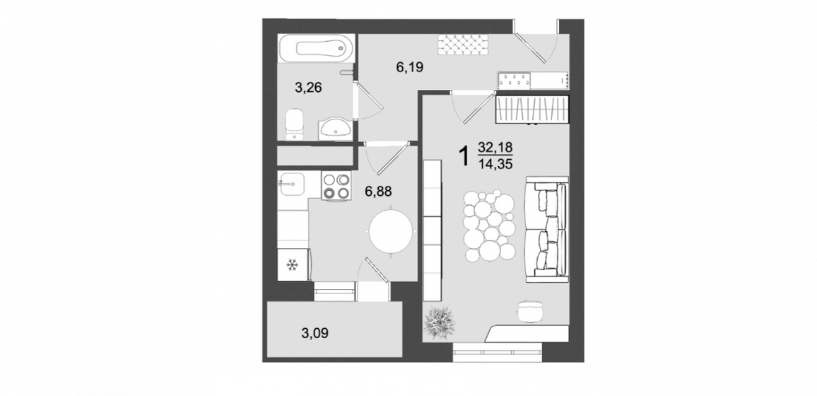 32,2 м², 1-комнатная квартира 4 350 000 ₽ - изображение 1