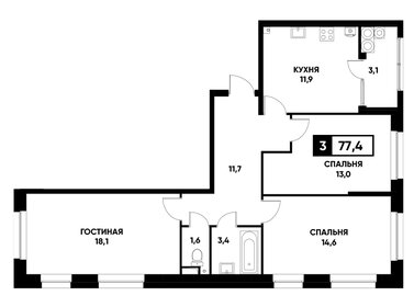 Квартира 77,4 м², 3-комнатная - изображение 1