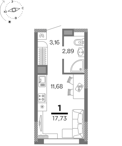 17,7 м², 1-комнатная квартира 2 553 163 ₽ - изображение 1