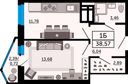 50,4 м², 1-комнатная квартира 7 450 000 ₽ - изображение 61