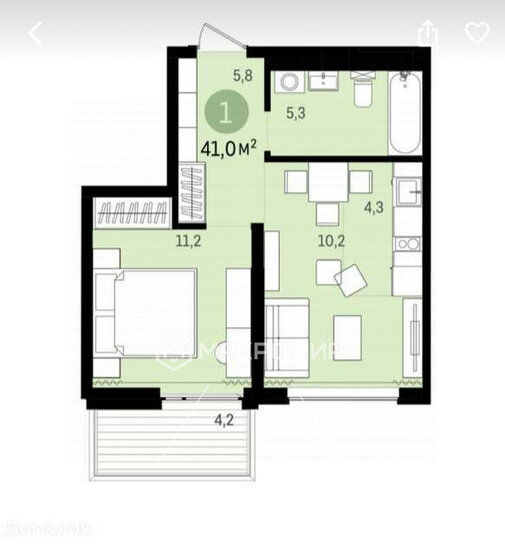 41,2 м², 1-комнатная квартира 6 100 000 ₽ - изображение 27