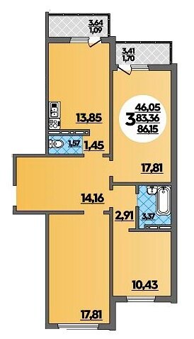 86,2 м², 3-комнатная квартира 7 581 200 ₽ - изображение 14