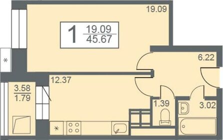 45 м², 1-комнатная квартира 5 590 000 ₽ - изображение 52