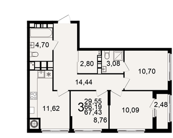 Квартира 67,4 м², 3-комнатная - изображение 1