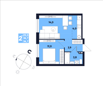 Квартира 36,7 м², 2-комнатная - изображение 1