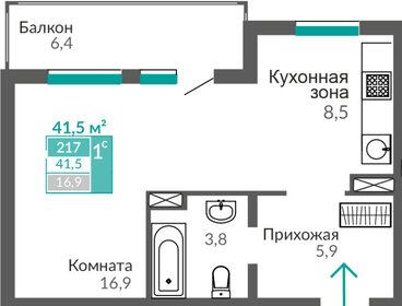 Квартира 41,5 м², 1-комнатные - изображение 1