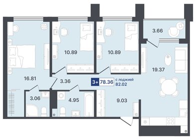 Квартира 78,4 м², 3-комнатная - изображение 1