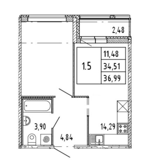 34,5 м², 2-комнатная квартира 6 230 044 ₽ - изображение 1